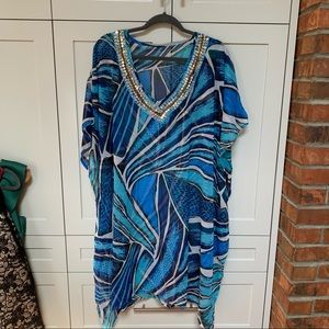 Blue Beaded Beach Coverup